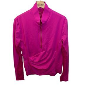 LINE IN THE SAND Soak It Up Half Zip Pink Rashguard Top with Built in Bra